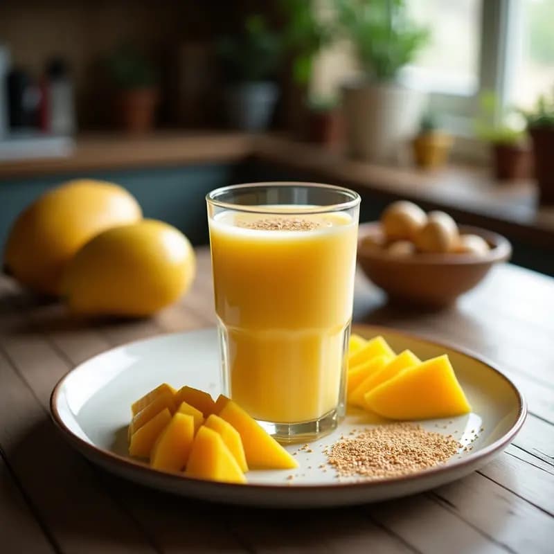 Batido de Probióticos: Kéfir de Agua, Mango y Jengibre con Semillas de Lino Dorado