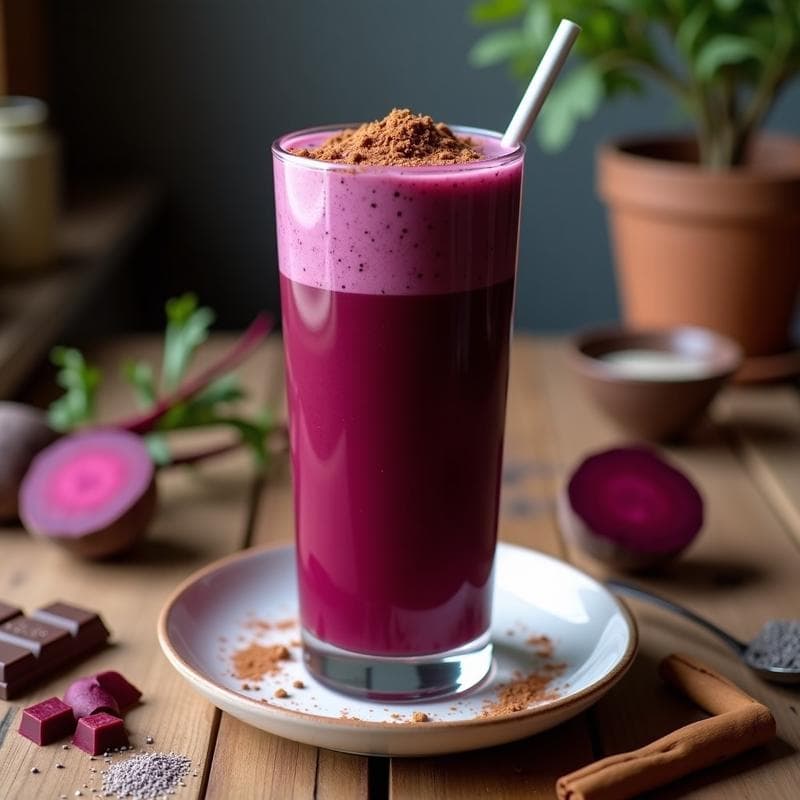 Batido de Remolacha y Chocolate Negro con Leche de Soja: Bebida Energética y Detox