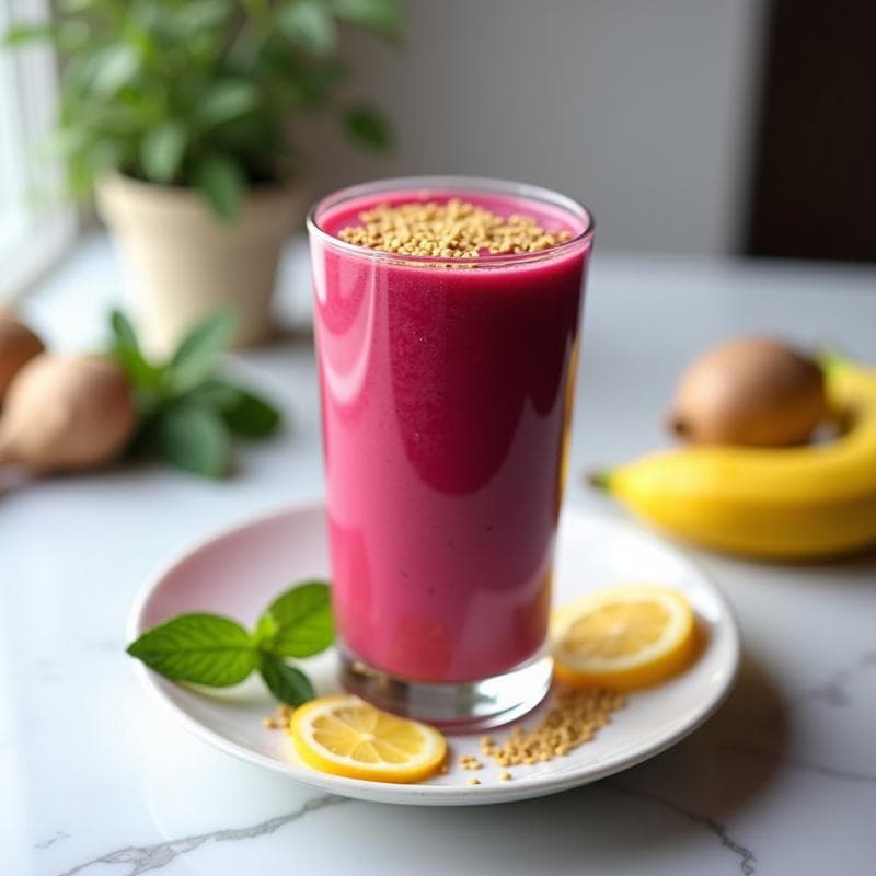 Batido de Remolacha y Jengibre con Topping de Semillas de Cáñamo: Bebida Energética Antiinflamatoria