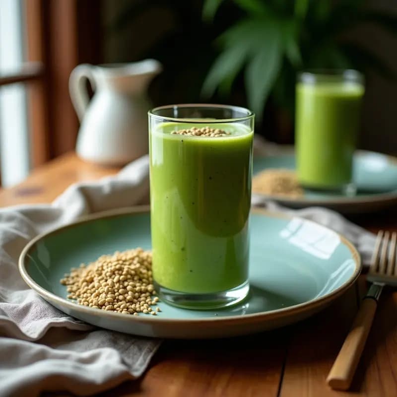Batido de Spirulina y Leche de Coco con Toppings de Semillas de Cáñamo: Desayuno Detox y Antiinflamatorio