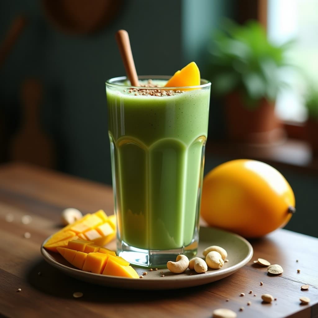 Batido de Spirulina y Mango con Leche de Anacardos: Bebida Detox y Alta en Proteína