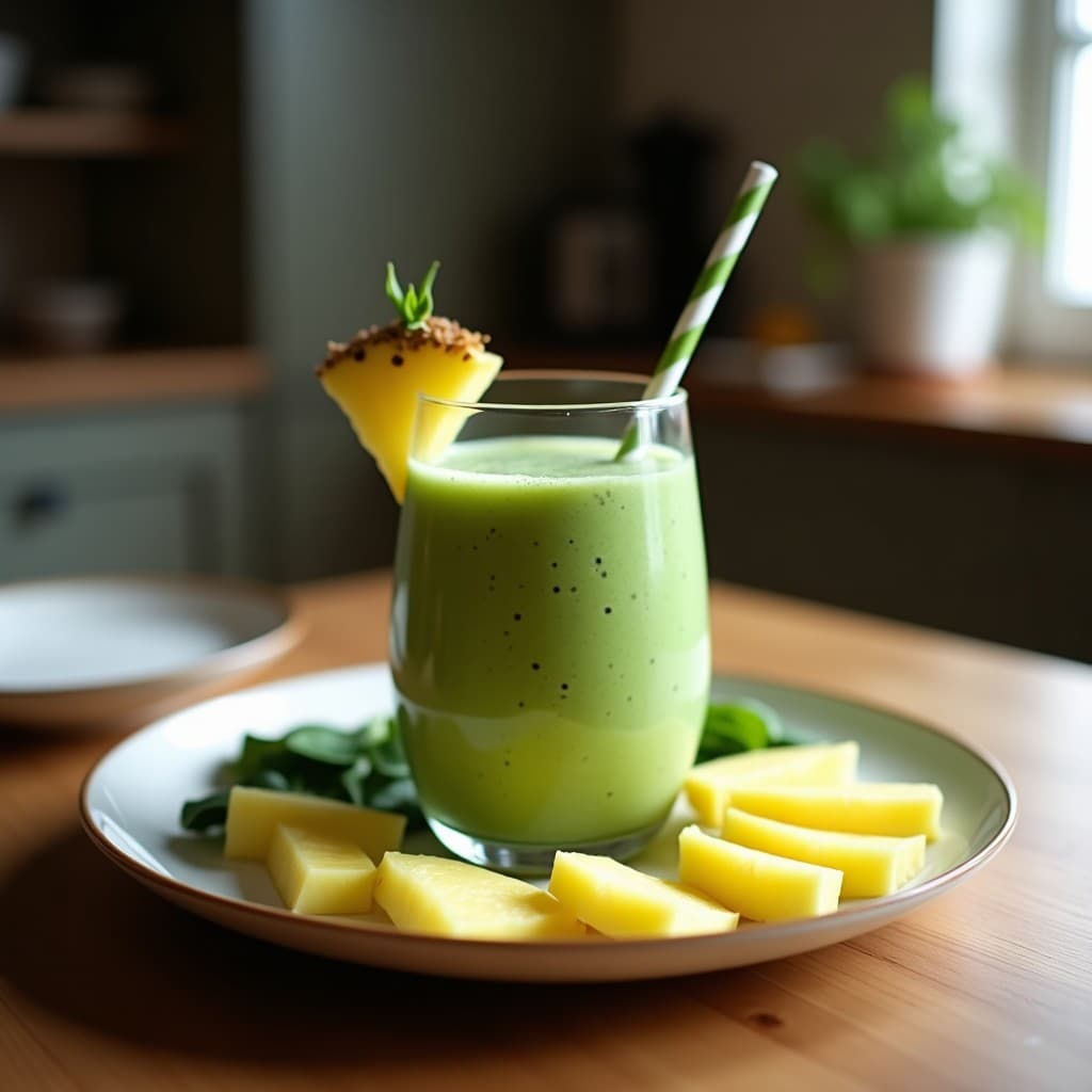 Batido de Spirulina y Piña con Topping de Coco: Desayuno Detox Alto en Hierro