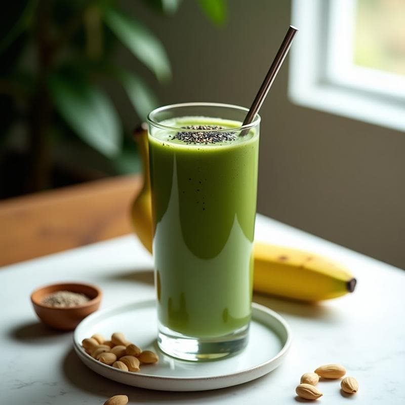 Batido de Spirulina, Plátano y Cacahuete con Superalimentos: Bebida Energética Vegana
