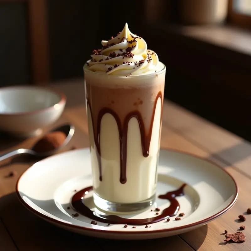 Batido de Stracciatella con Salsa de Chocolate Caliente y Nata: Postre Italiano en Formato Líquido