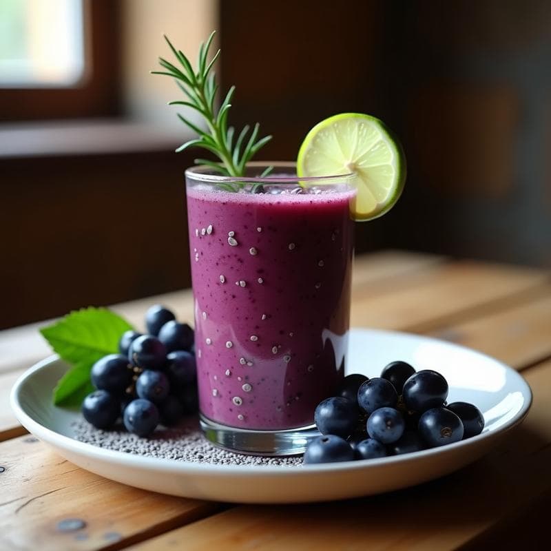 Batido de Uva Negra y Romerito con Semillas de Chía: Bebida Mexicana Antioxidante en 5 Minutos