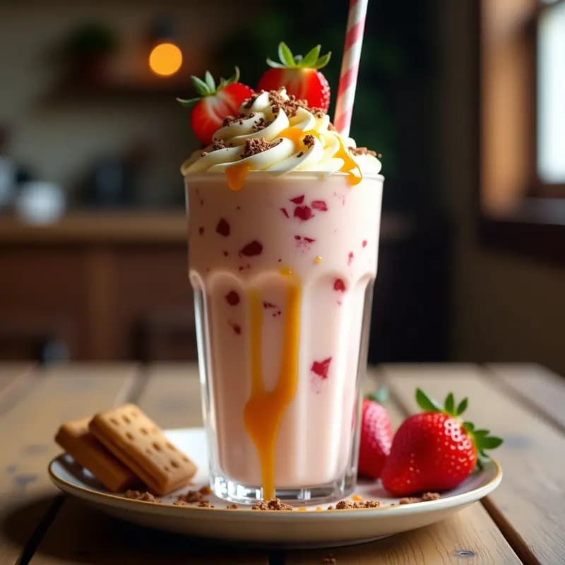 Batido de Vainilla con Trozos de Cheesecake de Fresa y Toppings de Caramelo: El Sueño de los Amantes del Dulce