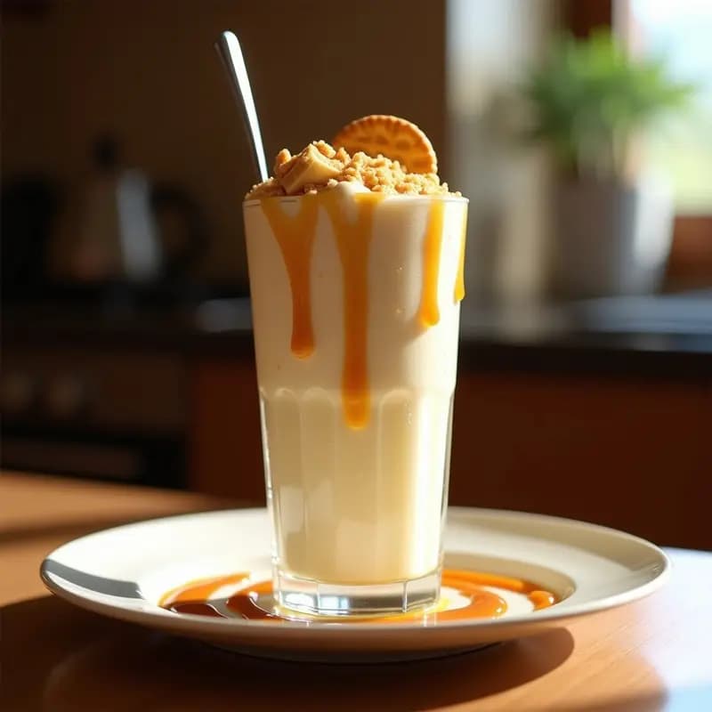 Batido de Vainilla con Trozos de Cheesecake y Salsa de Caramelo: Bebida que Saborea a Postre
