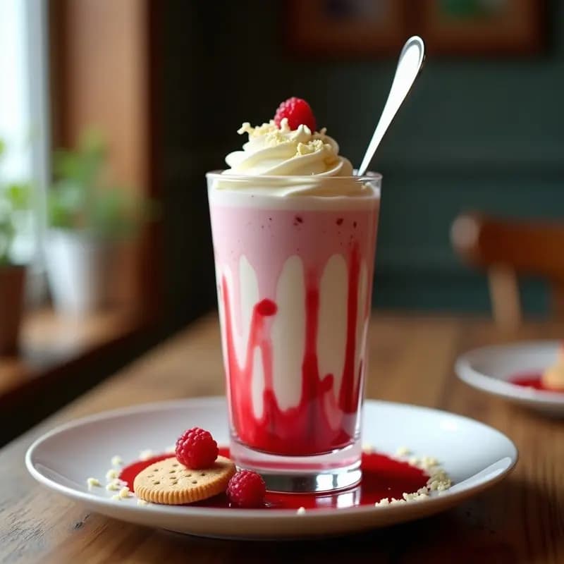 Batido de Vainilla con Pedazos de Cheesecake y Salsa de Frambuesa: Lujo en un Vaso