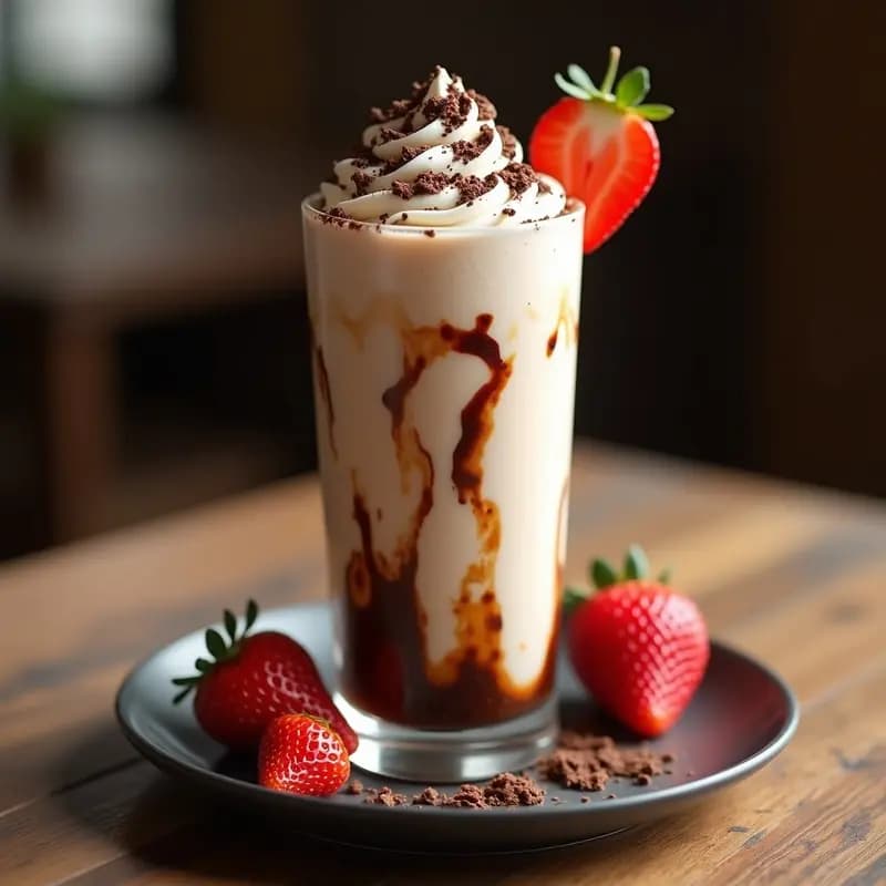 Batido de Vainilla, Fresas y Brownies Triturados: Bebida Espesa y Llenas de Texturas