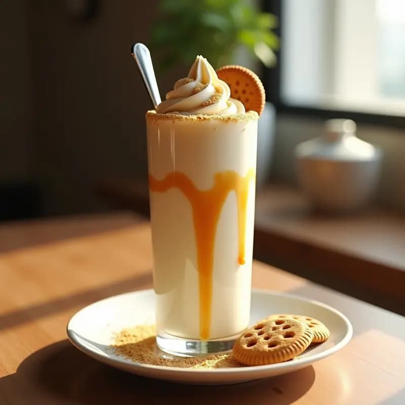 Batido de Vainilla con Helado de Galletas, Caramelo Líquido y Virutas de Oro Comestible: Bebida de lujo para Indulgentemente