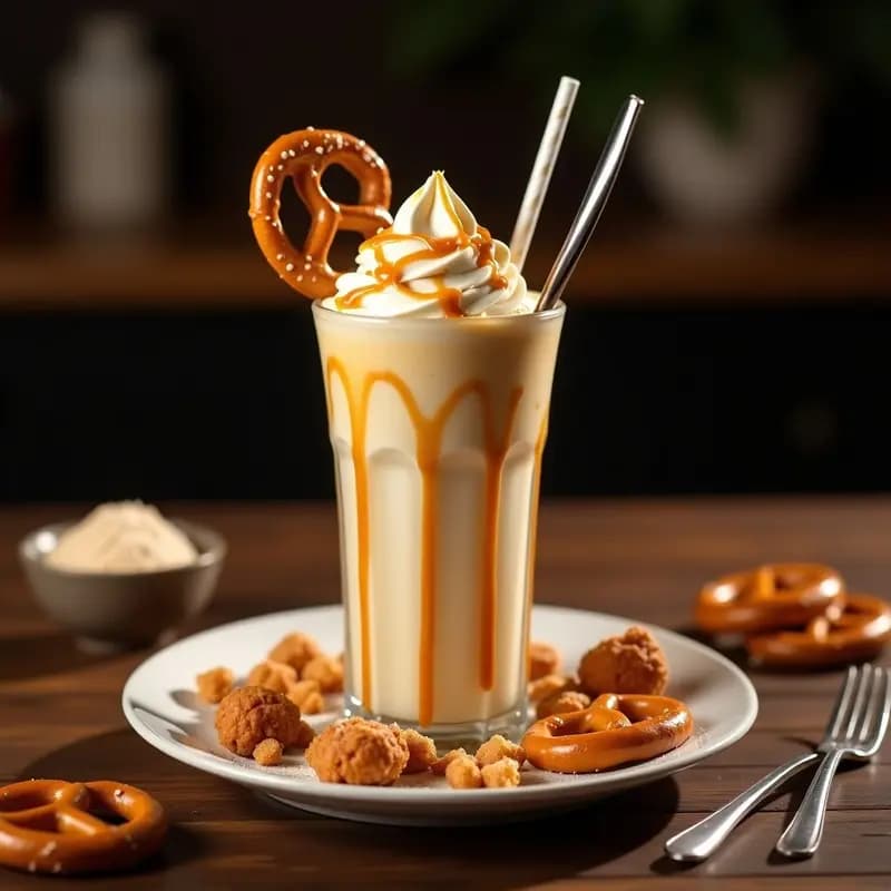 Batido de Vainilla con Pretzels y Salsa de Caramelo: Bebida Salada y Dulce