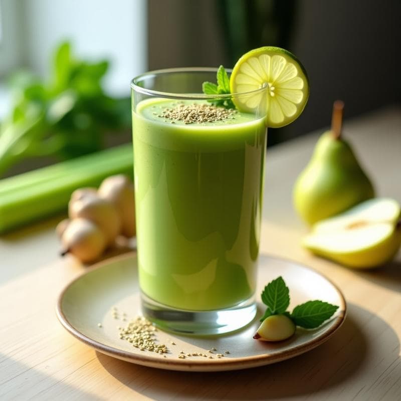 Batido Verde de Apio, Peras y Jengibre con Semillas de Cáñamo: Desayuno Detox y Antiinflamatorio en 5 Minutos
