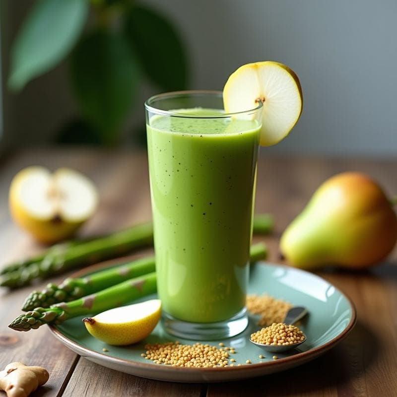 Batido verde de espárragos y pera con jengibre: bebida depurativa para el colon