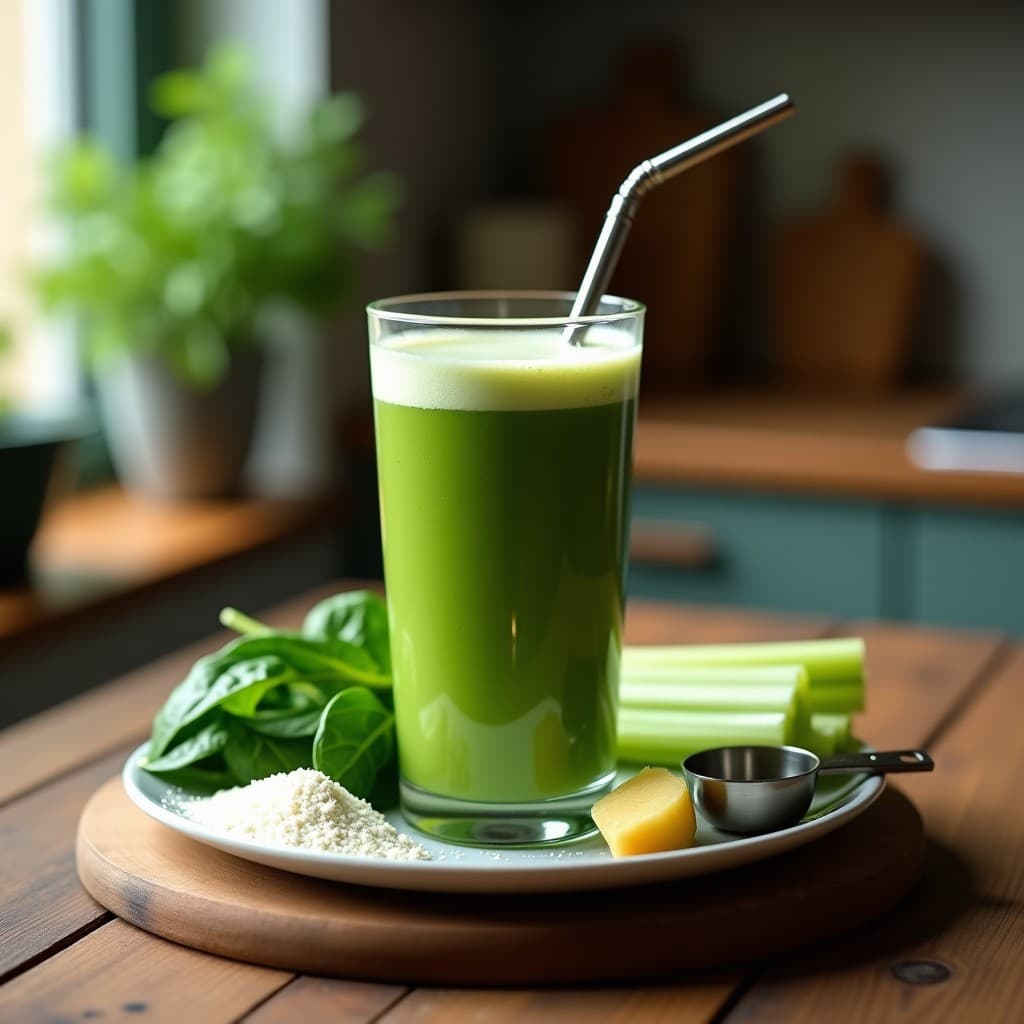 Batido Verde de Espinaca, Apio y Jengibre con Protein Powder: Bebida Keto para Deporte