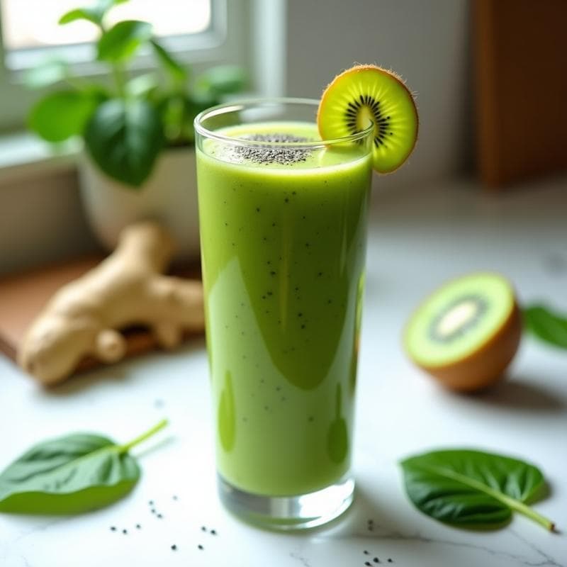 Batido Verde de Espinacas, Kiwi y Jengibre: Desayuno Detox y Alta en Vitamina C en 5 Minutos