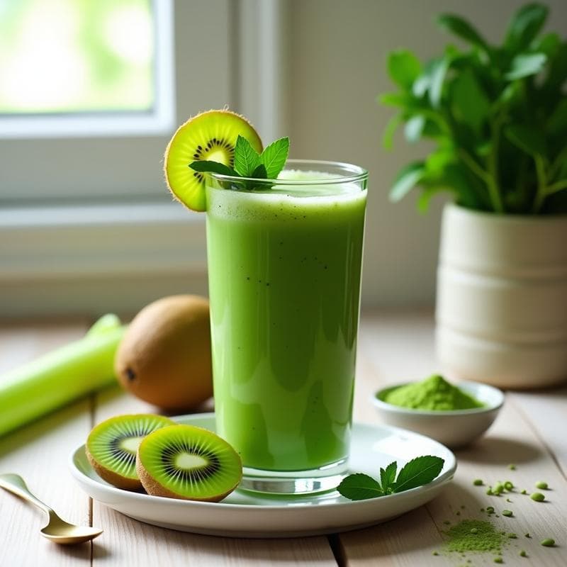 Batido Verde de Espirulina, Kiwi y Apio: Bebida Depurativa y Rica en Clorofila
