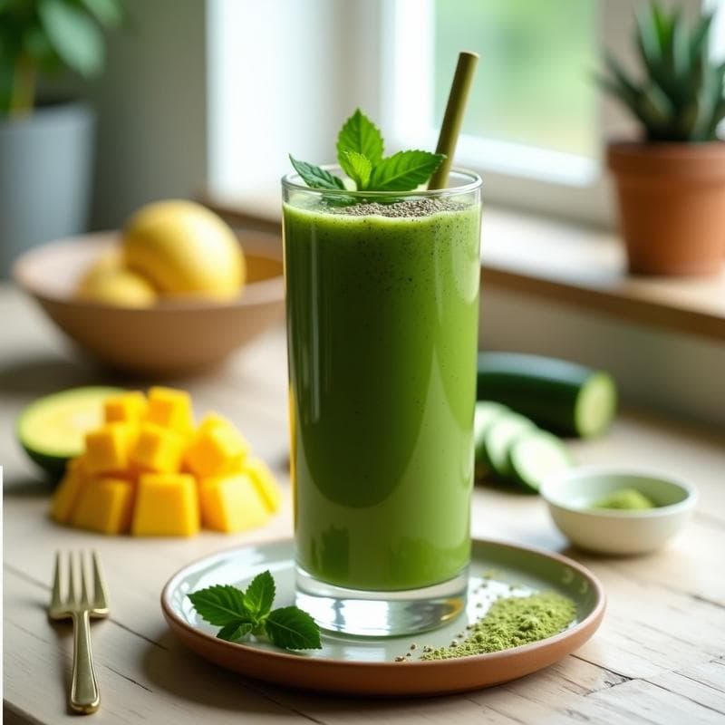 Batido Verde de Espirulina y Mango: Desayuno Detox con Toque Tropical