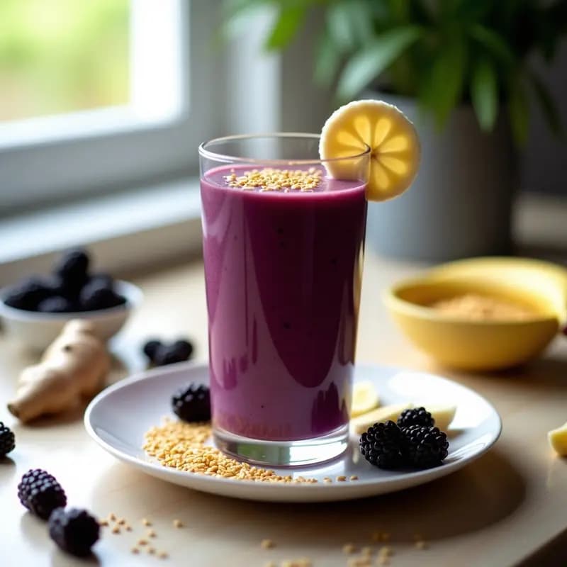 Batido de Zarzamora y Jengibre con Semillas de Lino: Bebida Antiinflamatoria y Sin Lácteos