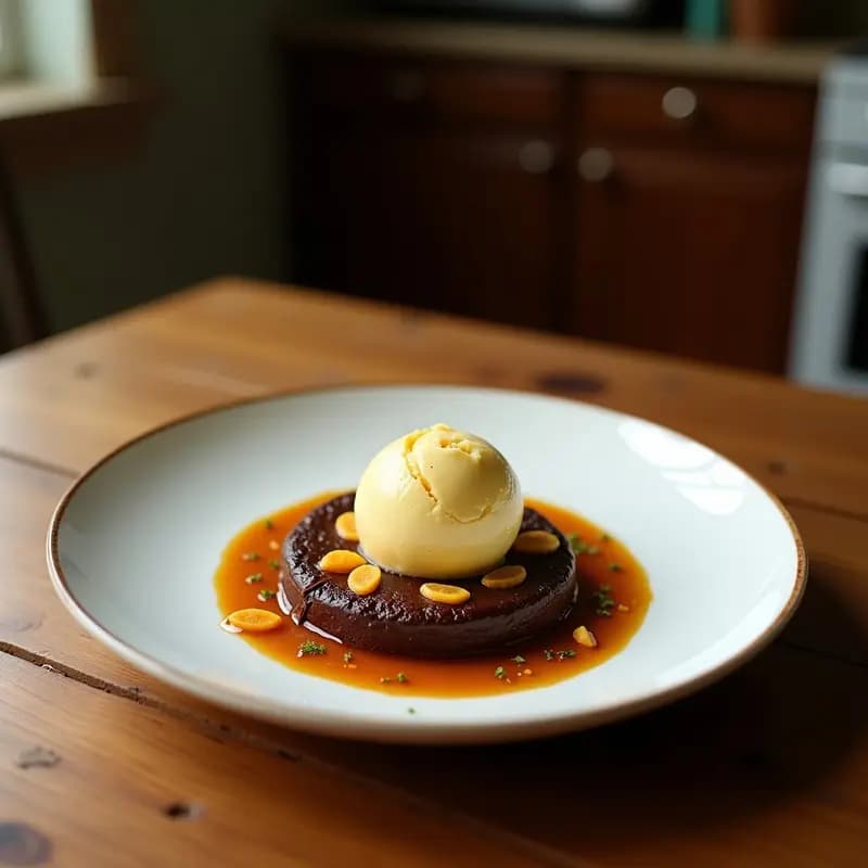 Batik de Chocolate y Cúrcuma con Helado de Coco: Postre Indonesio Antioxidante