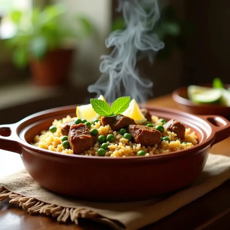 Bazella w Riz: Arroz con Guisantes y Carne de Cordero a la Libanesa en una Olla