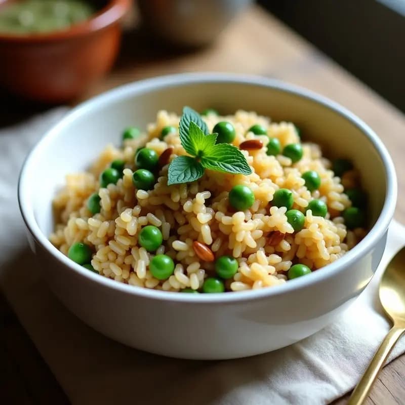 Bazella wa Rizz bil Frekeh: Receta Libanesa de Arroz y Guisantes con Trigo Verde en 30 Minutos