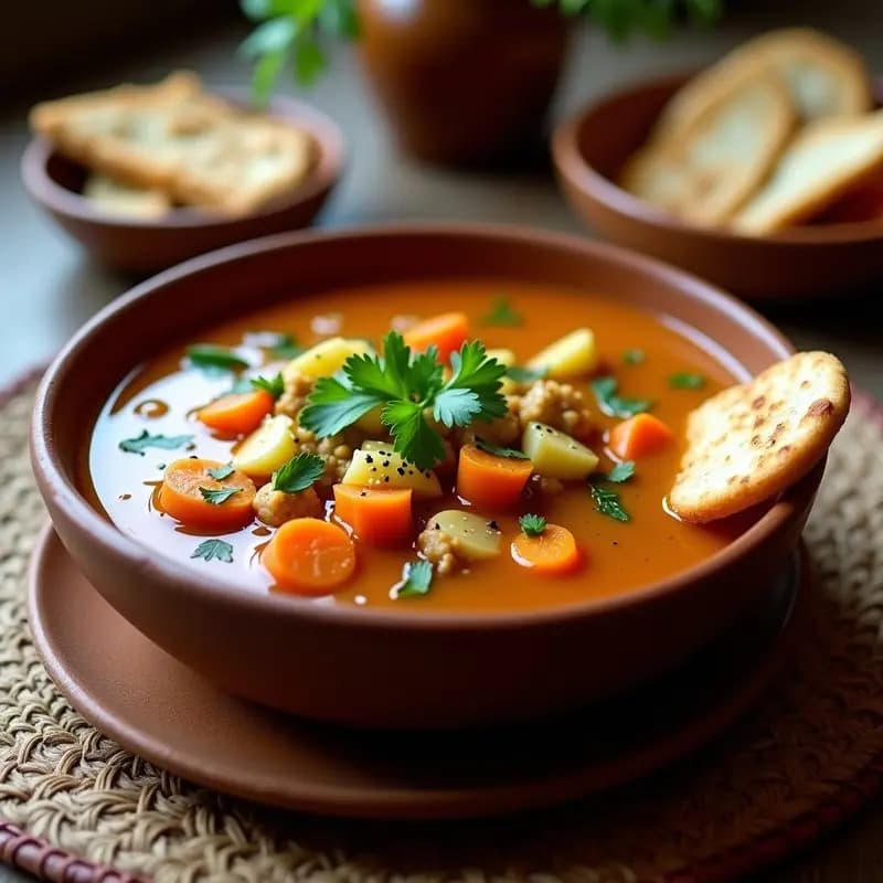 Bboursa de Pollo con Verduras y Harissa: Sopa Marroquí Picante y Reconfortante