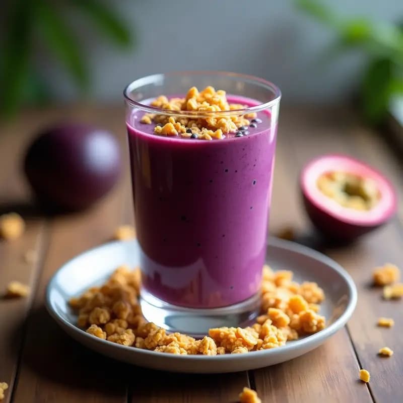 Bebida de Açai y Maracuyá con Granola Crujiente: Batido Brasilero Energético Sin Lactosa