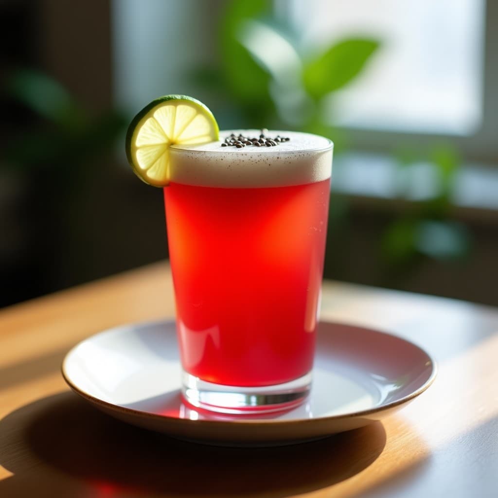 Bebida de Acerola y Jengibre con Espuma de Chía: Latinoamericana Detox y Rápida
