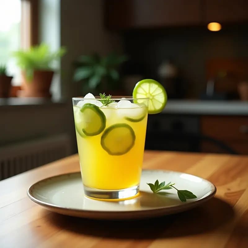 Bebida de Agua de Jamaica con Pepino, Jengibre y Chimenea de Sal en el Vaso