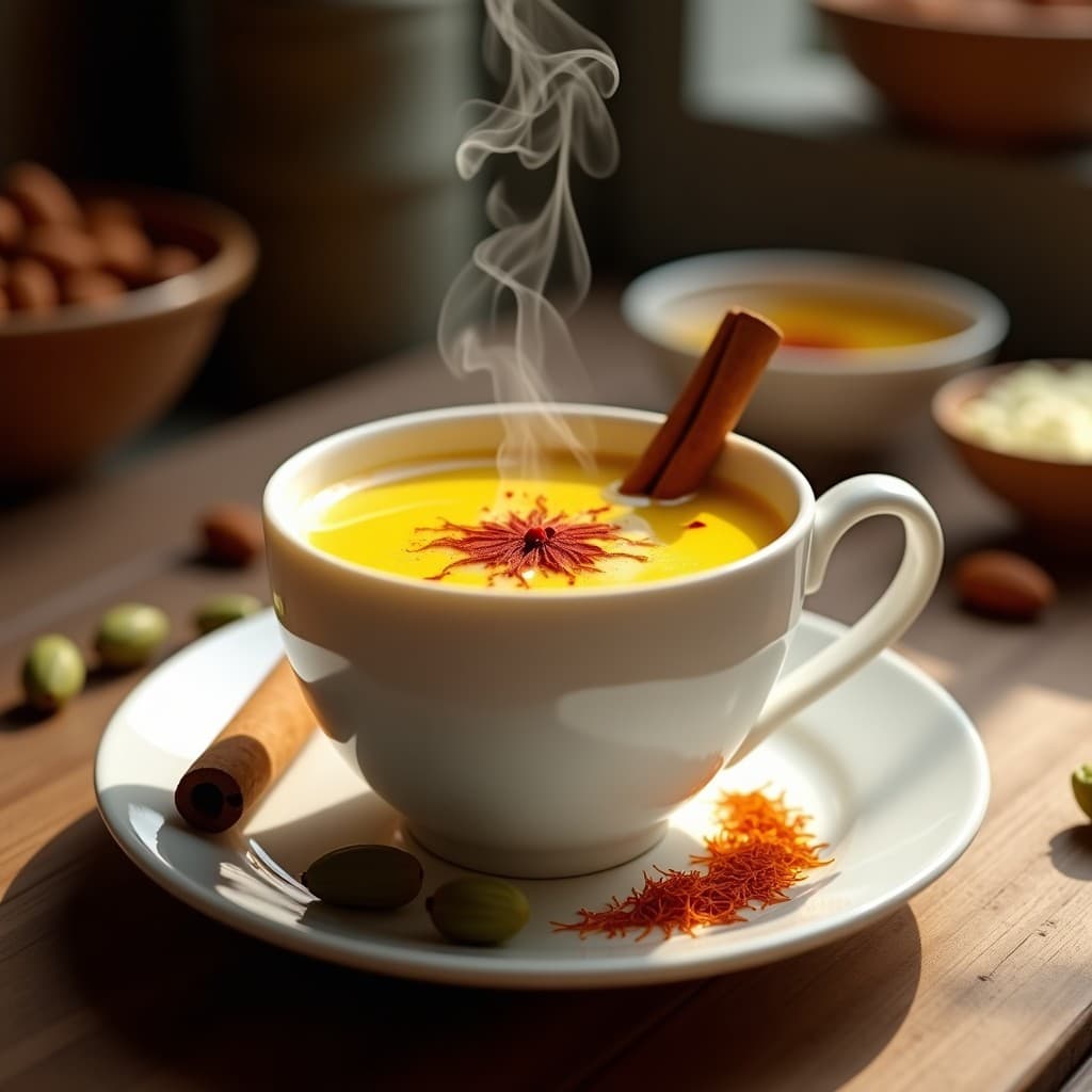 Bebida de Almendra y Cardamomo con Toque de Azafrán: Leche Dorada Persa Antiinflamatoria