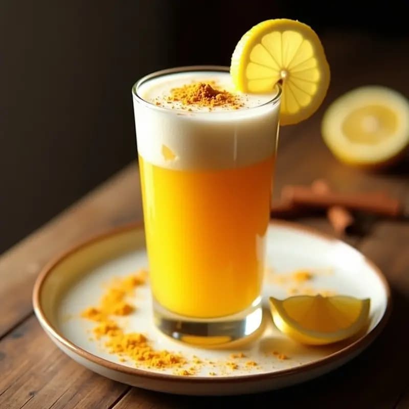 Bebida de Almendras y Azafrán con Burbujas de Limón: Latte Dorado Vegano Sin Cafeína