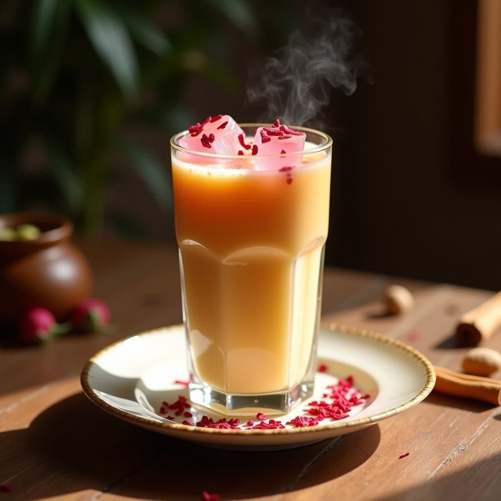 Bebida de Almendras y Azafrán con Hielo de Rosa: Latte Vegano de Inspiración Persa