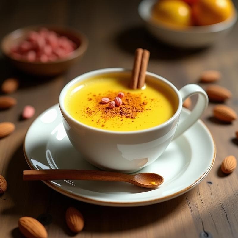 Bebida de Almendras y Cúrcuma con Pimienta Rosa: Latte Dorado Antiinflamatorio en 5 Minutos