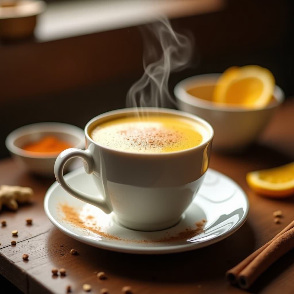 Bebida Caliente de Avena y Canela con Leche de Cúrcuma: Latte Dorado Sin Café para Noches Frías