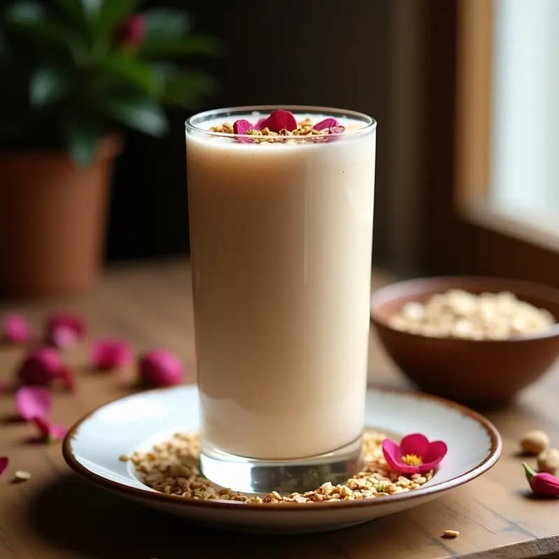Bebida de Avena y Cardamomo con Esencia de Rosa: Lassi Indio Sin Lácteos y Refrescante