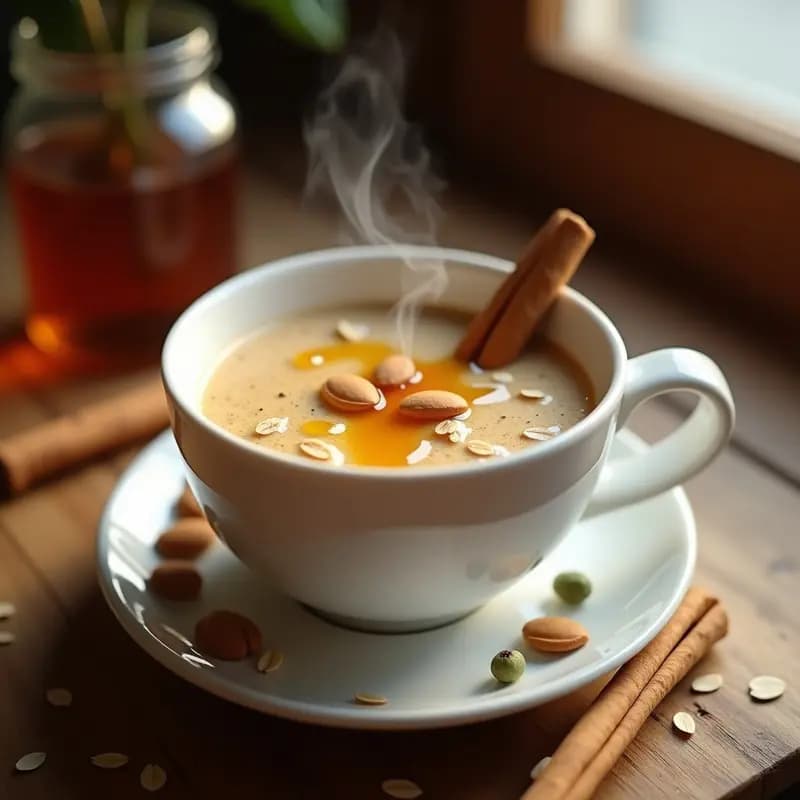 BQuote de Avena y Cardamomo con Sirope de Arce: Bebida India Caliente y Energética