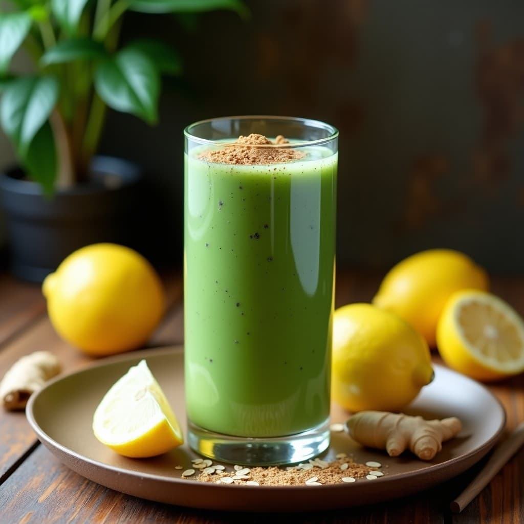 Bebida de Avena y Espirulina con Limón y Jengibre: Batido Detox Vegano