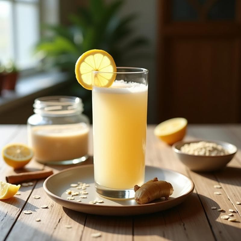 Bebida de Avena Fermentada con Jengibre y Limón: Kéfir Vegano para Digestión Ligera