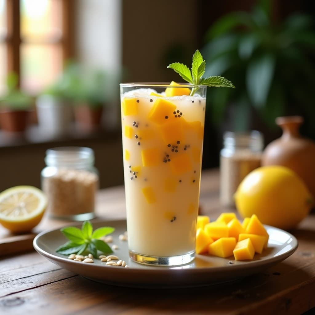 Bebida de Avena Fermentada con Mango y Chía: Kéfir Vegano Energético