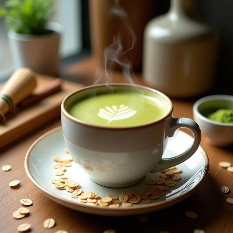 Bebida de Avena Tostada y Canela con Espuma de Matcha: Café Alternativo Energético