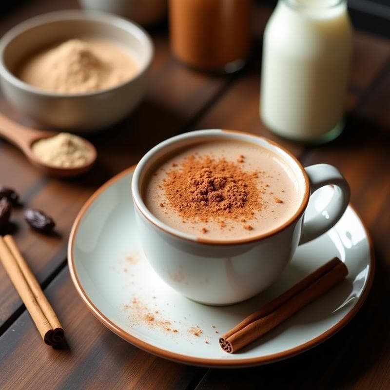 Bebida de cacao crudo y maca con leche de avena y canela: Latte Energético y Superalimento