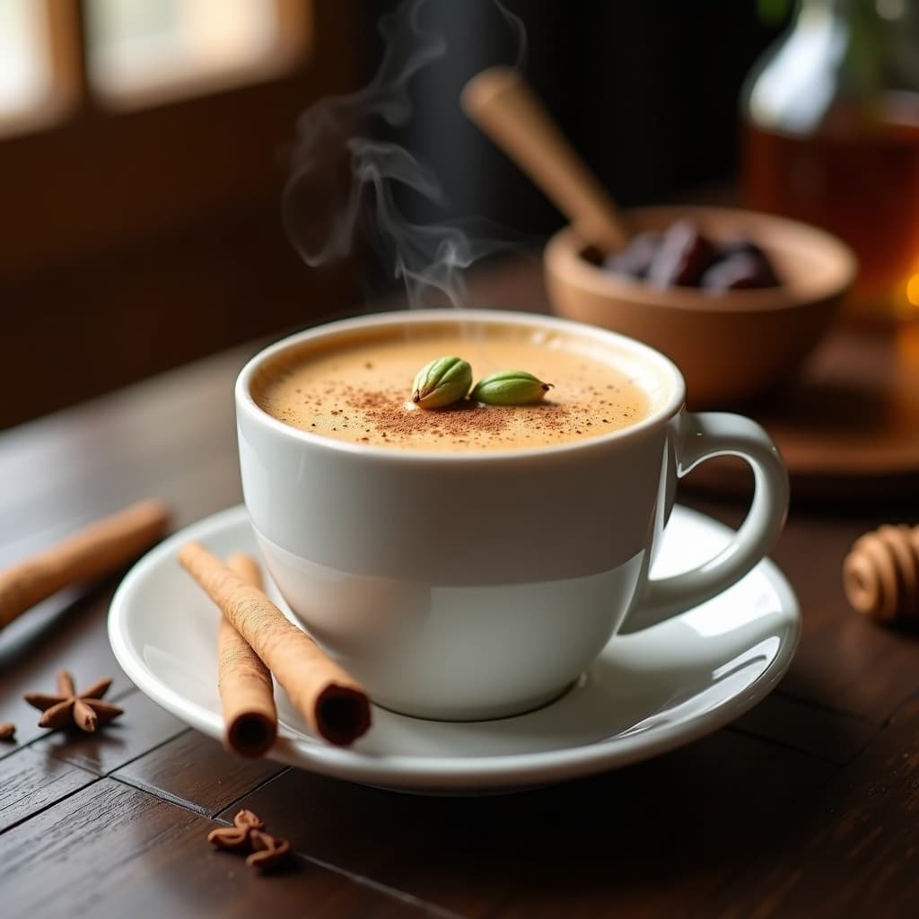 Bebida de Café con Especias y Miel de Dátil: Latte Energético de Oriente Medio para el Desayuno
