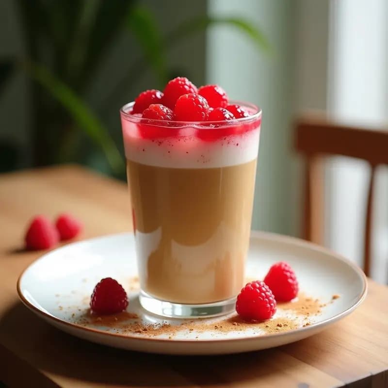 Bebida Fría de Café con Leche de Avena y Esferas de Frambuesa Explosivas: Receta de Verano sin Azúcar