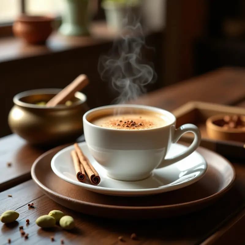 Bebida de Chai con Leche de Almendras y Cardamomo: Té Indio Especiado Sin Cafeína