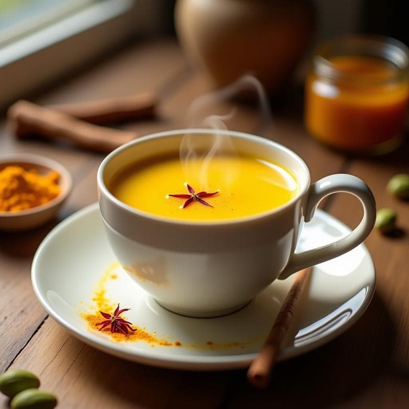 Bebida Dorada de Leche de Cúrcuma y Azafrán: Receta Ayurvédica Antiinflamatoria y Reconfortante