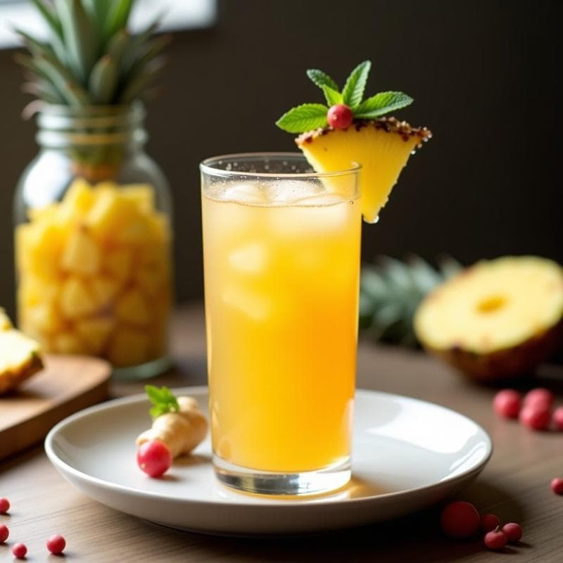 Bebida Fermentada de Piña y Pimienta Rosa con Kombucha: Detox Probiótico Casero