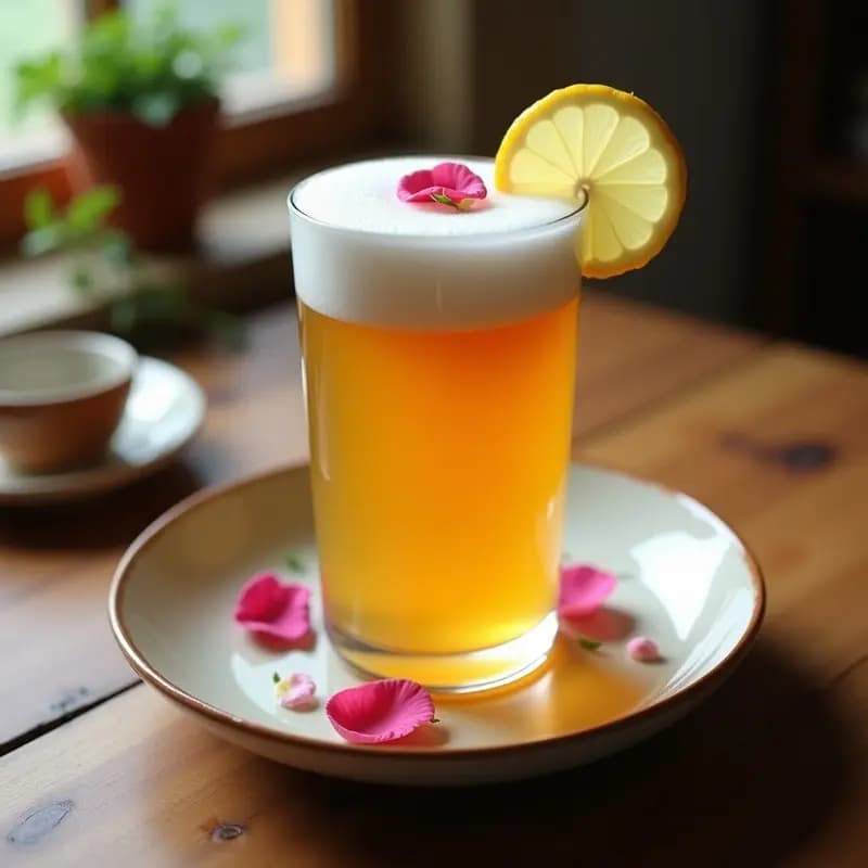 Bebida de gelsemium y limón con espuma de agua de rosas: Infusión Relajante y Aromática