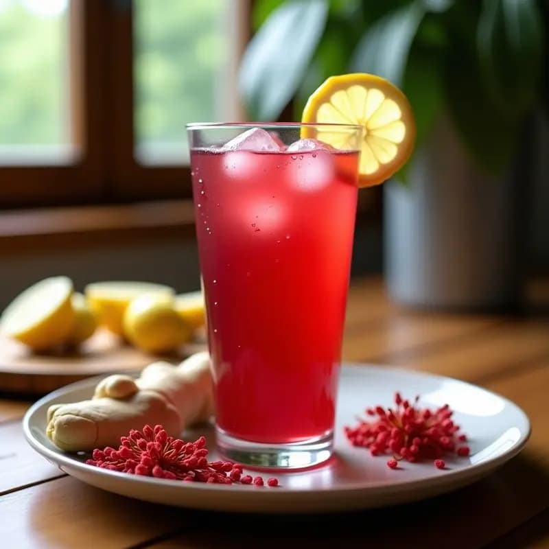 Bebida de Karkadé con Jengibre y Limón: Infusión Egipcia Detox y Refrescante Sin Cafeína