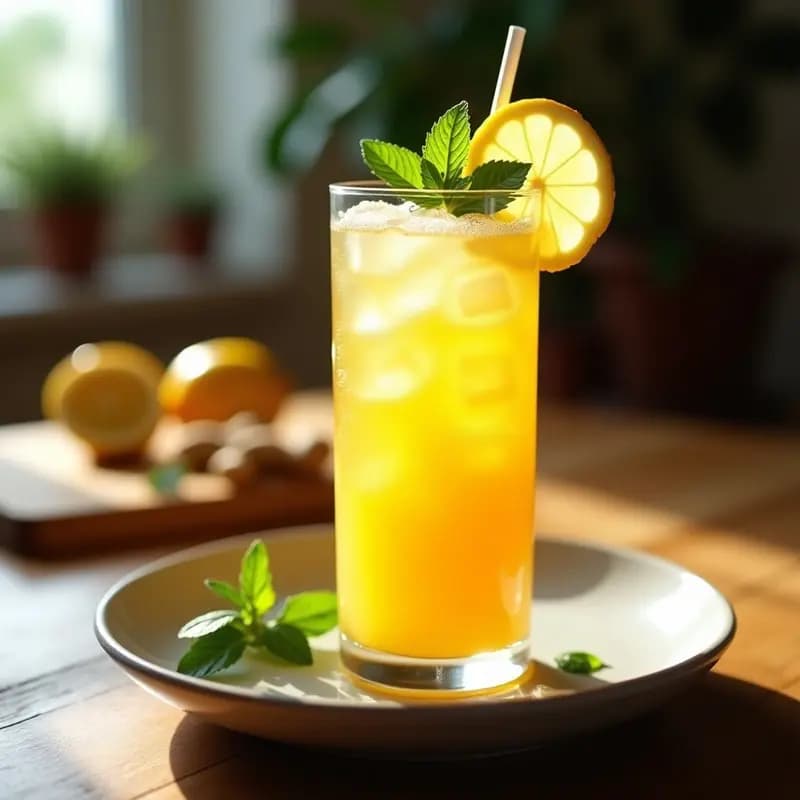 Bebida de Maracuyá y Jengibre con Burbujas de Limón: Refresco Tropical Sin Alcohol