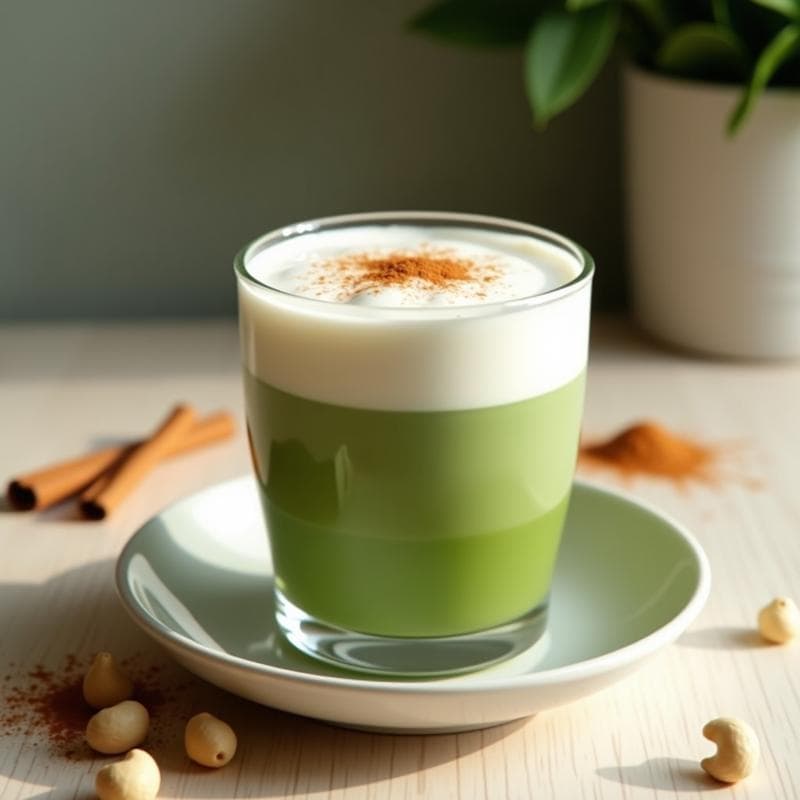 Bebida de Matcha y Leche de Anacardos con Espuma de Aquafaba: Latte Vegano y Sin Lactosa en 5 Minutos